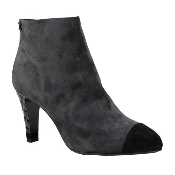 CHANEL Gray Suede Quilted Cap Toe Short Boots Shoes 6/37 - Picture 1 of 8